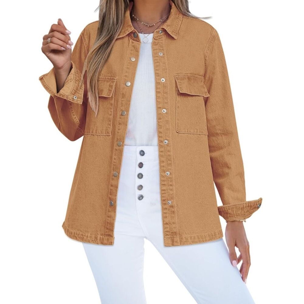 NWT SZ‎ Small 100 💯 Cotton Women’s Casual Button-Front Denim Jacket - Tan
